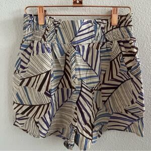 Olivaceous Thick Elastic Geometric Linen Rayon Pull On Shorts Pockets Medium